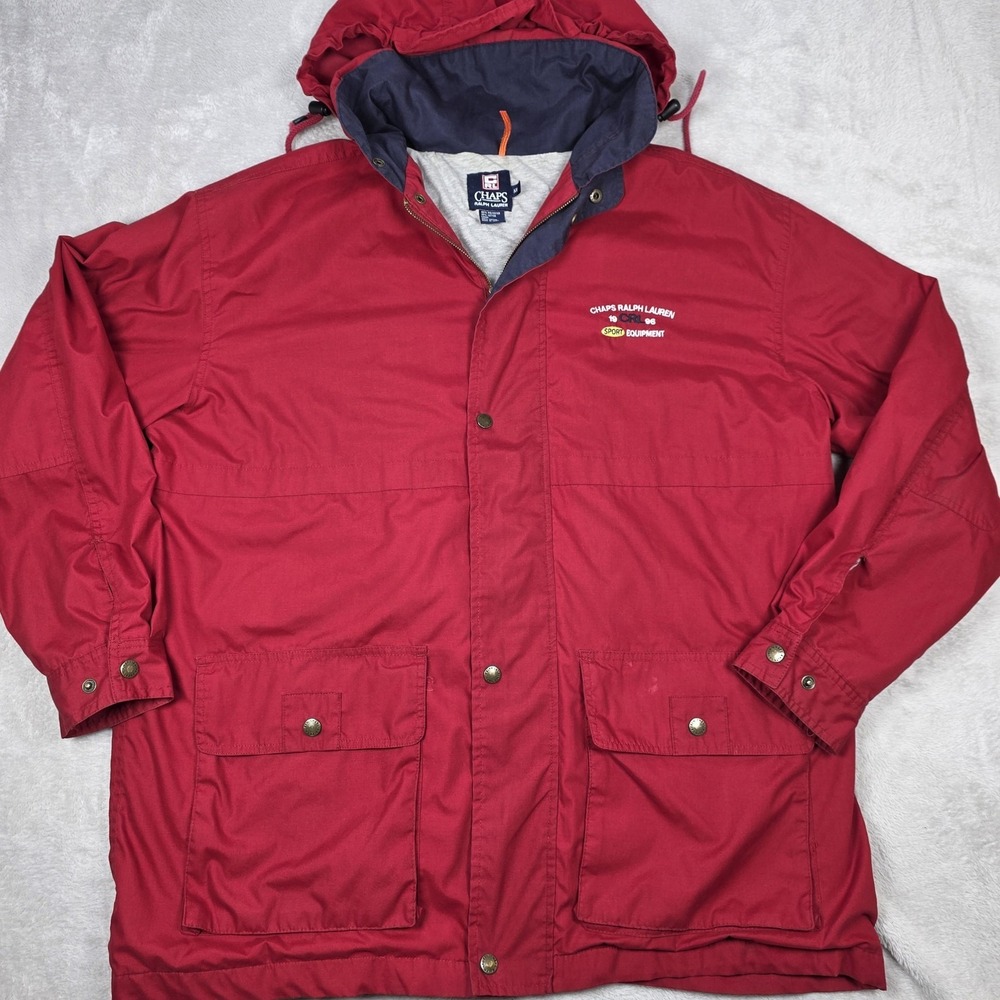 VINTAGE Chaps Ralph Lauren Jacket‎ Mens Medium Hooded Sport Equipment Coat 90s